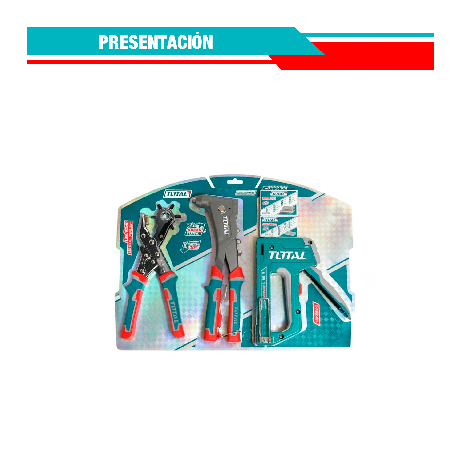 Total Set De Fijación 3 Piezas Remachador+Grapadora+Perforadora - Imagen 3